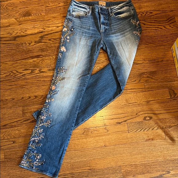 DRIFTWOOD Classic Fit Jeans with peach Floral Embroidery, EUC, 30 - Picture 3 of 12